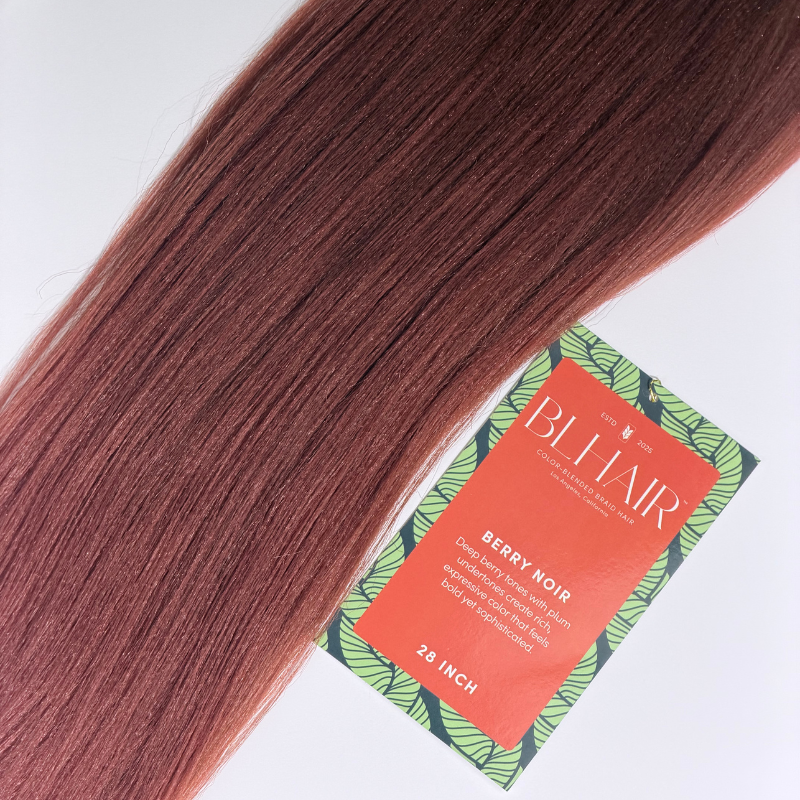 Close-up of Blhair™ Berry Noir braid hair showing deep berry and burgundy brown color blend.