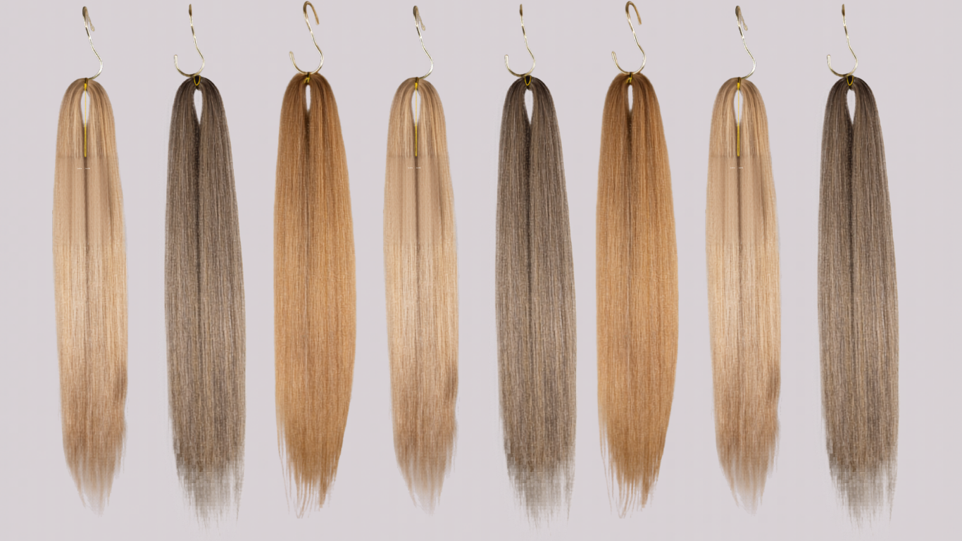 Blhair™ blonde braid hair collection showing multiple pre-blended shades displayed side by side.