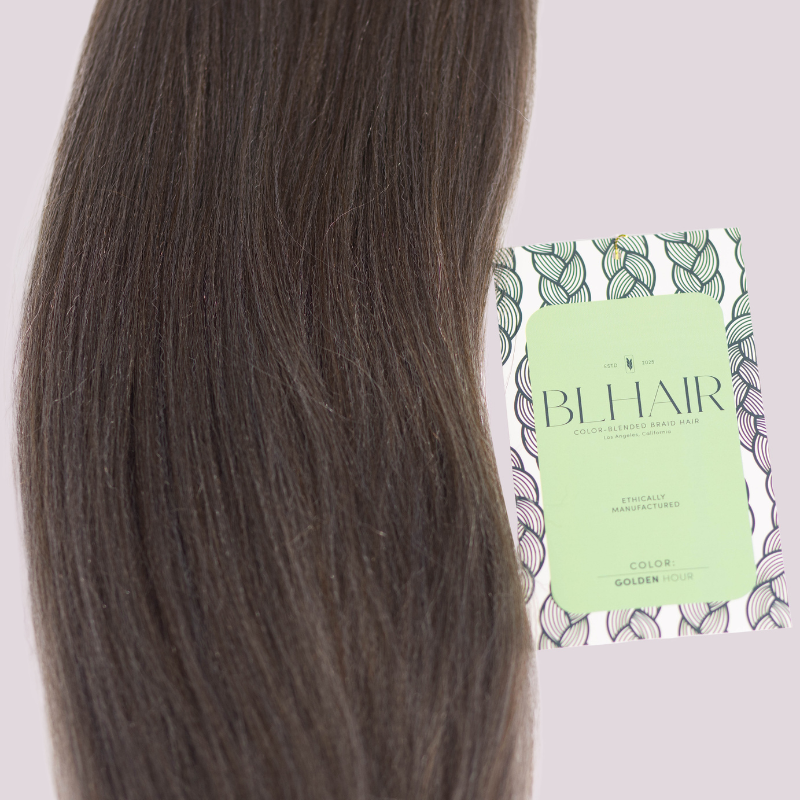 Close-up of Blhair™ Golden Hour braid hair showing soft brown-blonde dimension with cool ash undertones.