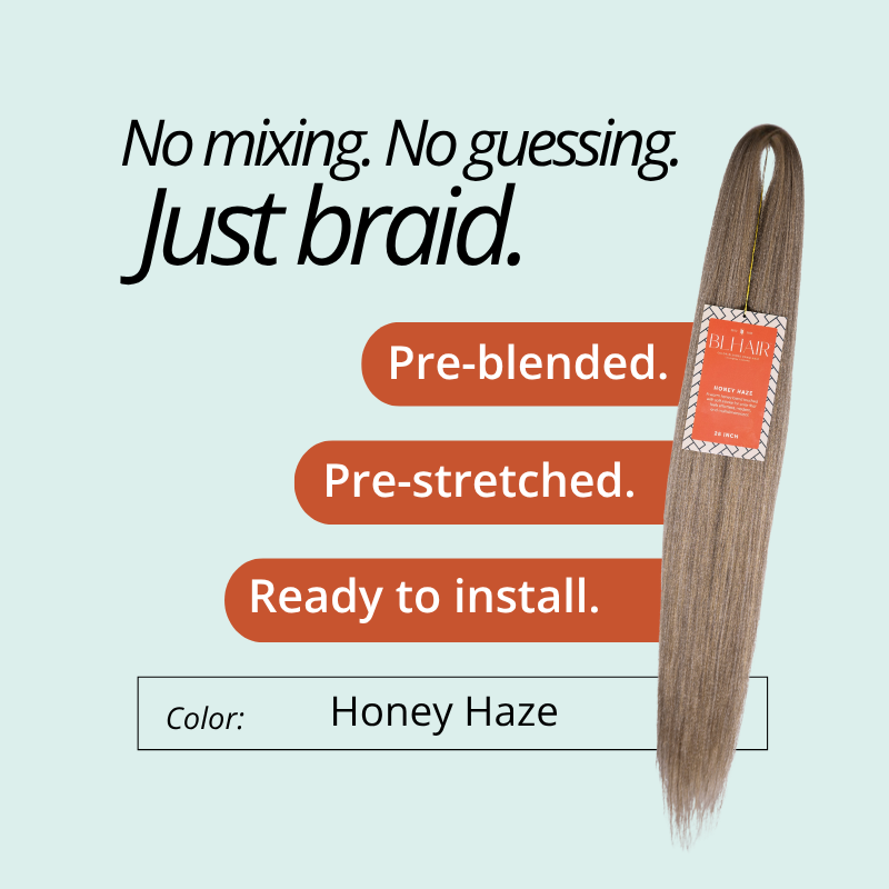 Blhair™ Honey Haze braid hair bundle showing pre-blended, pre-stretched fibers for seamless protective hairstyles.
