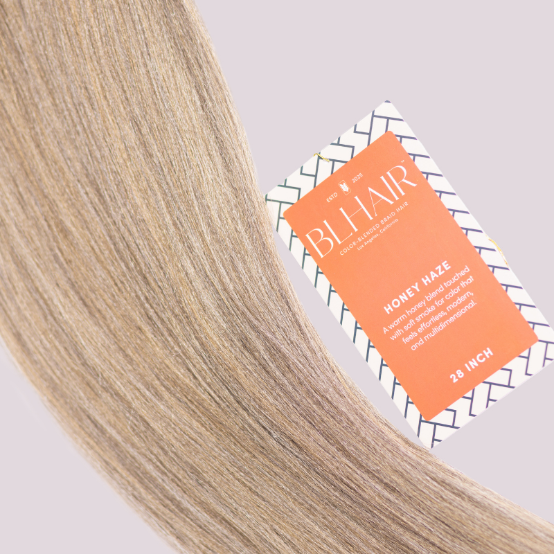 Close-up of Blhair™ Honey Haze braid hair showing warm beige-blonde dimension with soft neutral undertones.