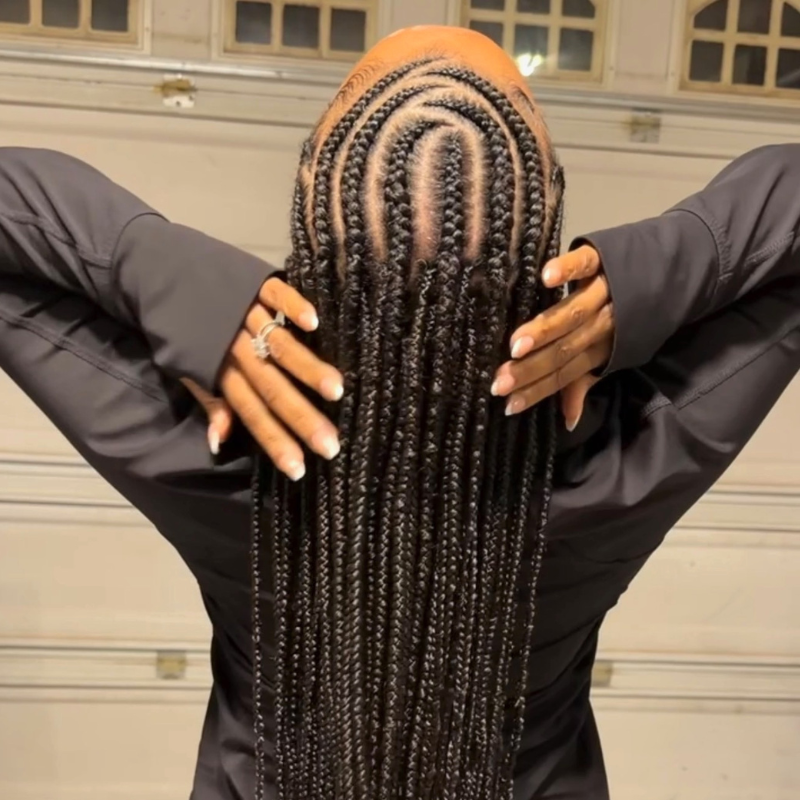 Back view of Blhair™ Mocha Earth braids showing neat braid pattern and rich espresso brown color.