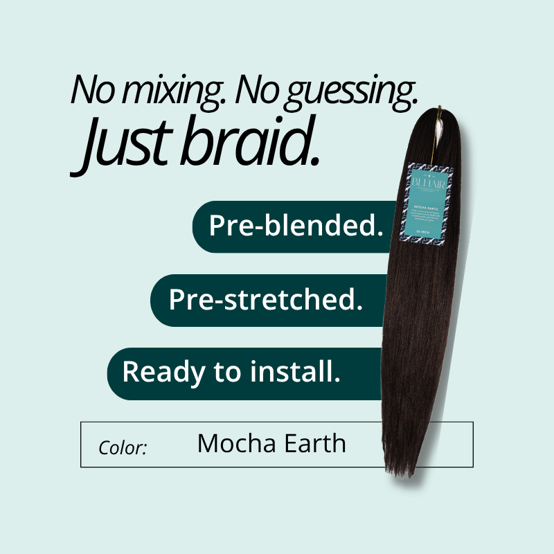 Blhair™ Mocha Earth braid hair bundle with deep brown tones for natural-looking protective hairstyles.