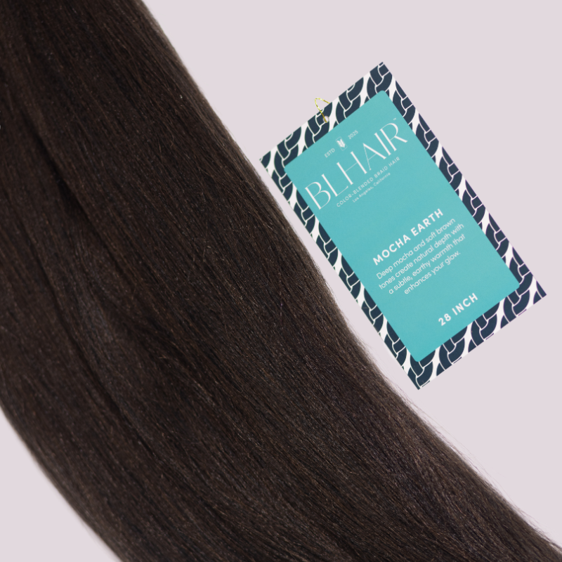 Close-up of Blhair™ Mocha Earth braid hair showing deep espresso brown tones and warm dimension.