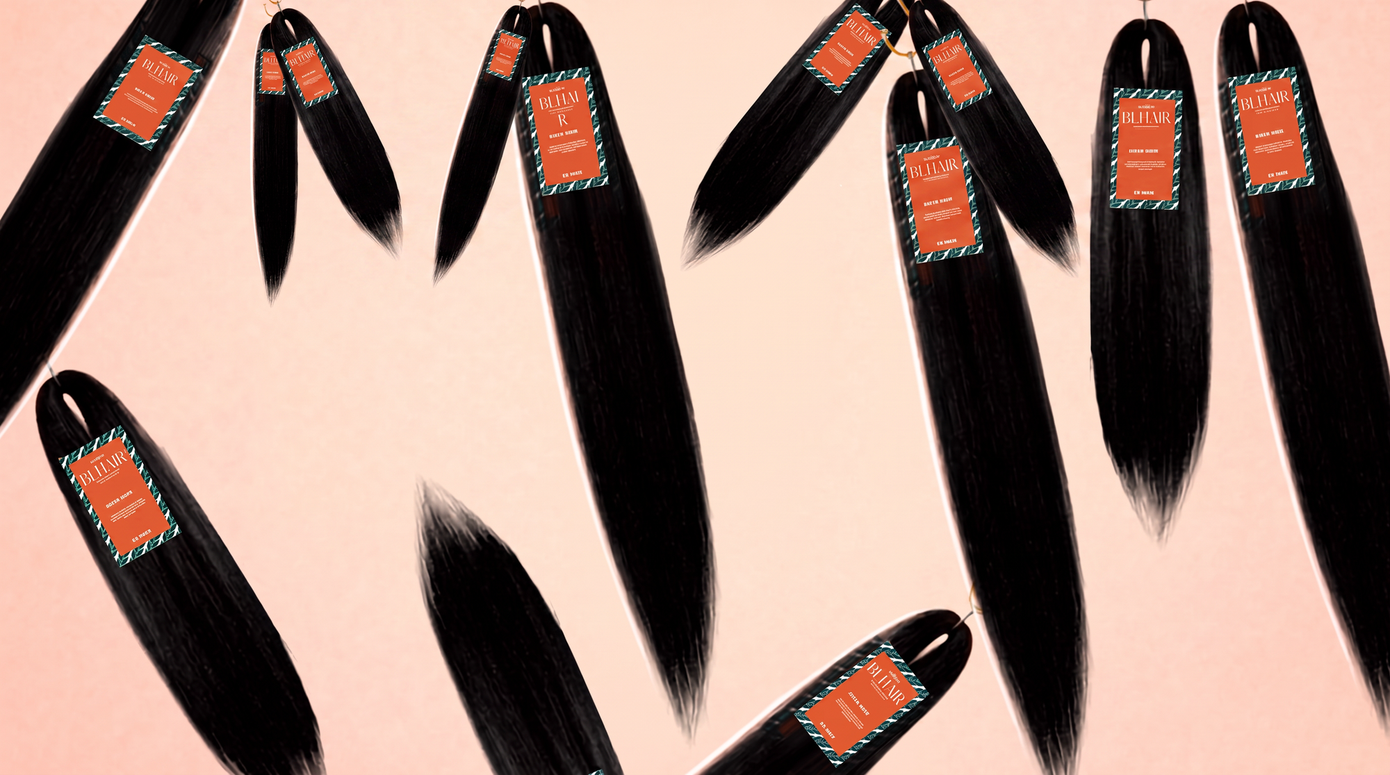 Blhair™ Onyx Noir 18-inch and 28-inch near-black braid hair arranged on a soft peach background.