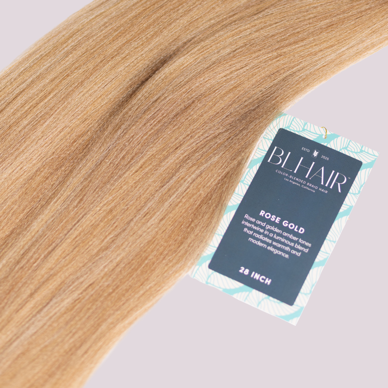 Close-up of Blhair™ Rose Gold braid hair showing soft blonde and rose-gold dimension with warm luminous tones.