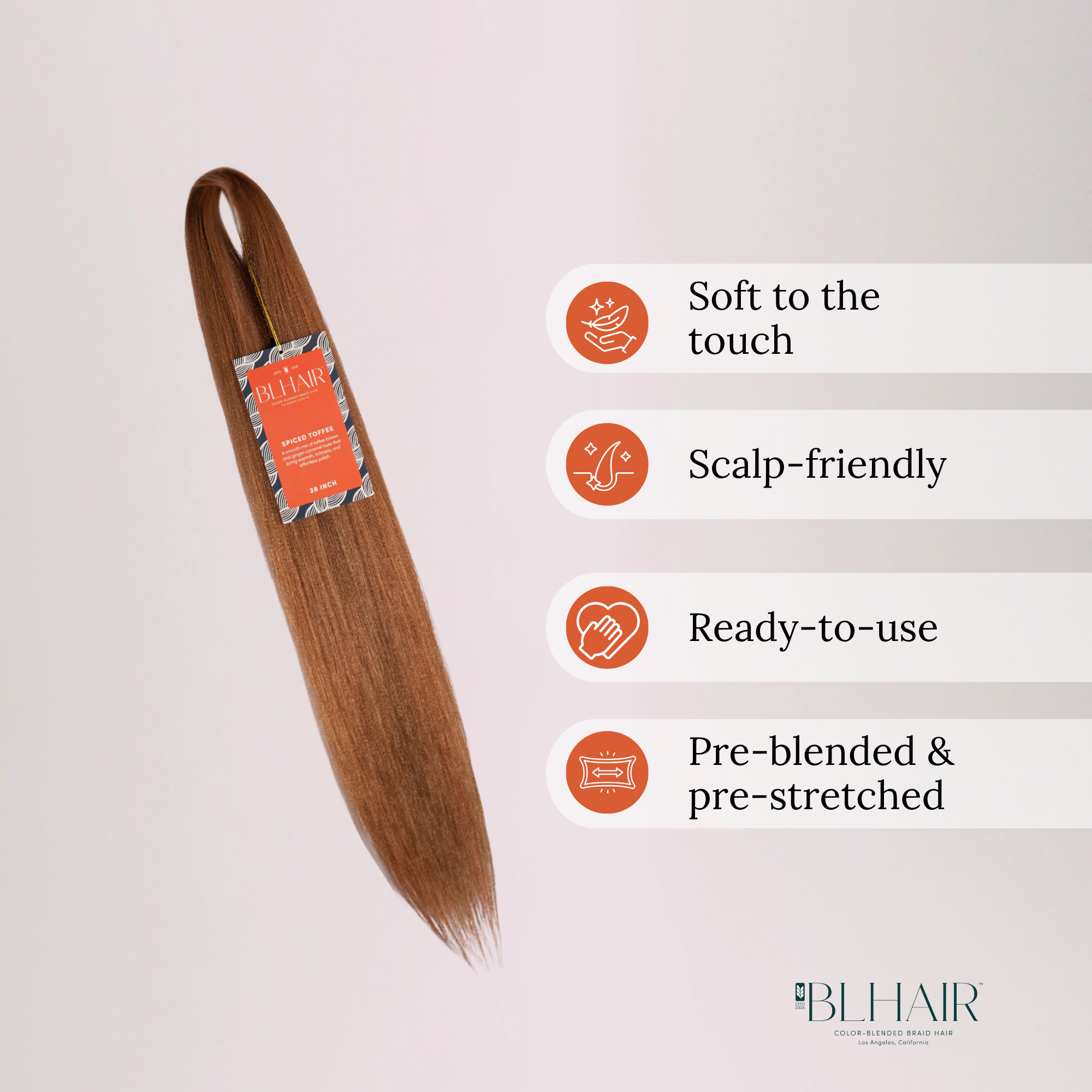 Blhair™ braiding hair highlighting scalp-friendly, pre-blended, and soft texture benefits