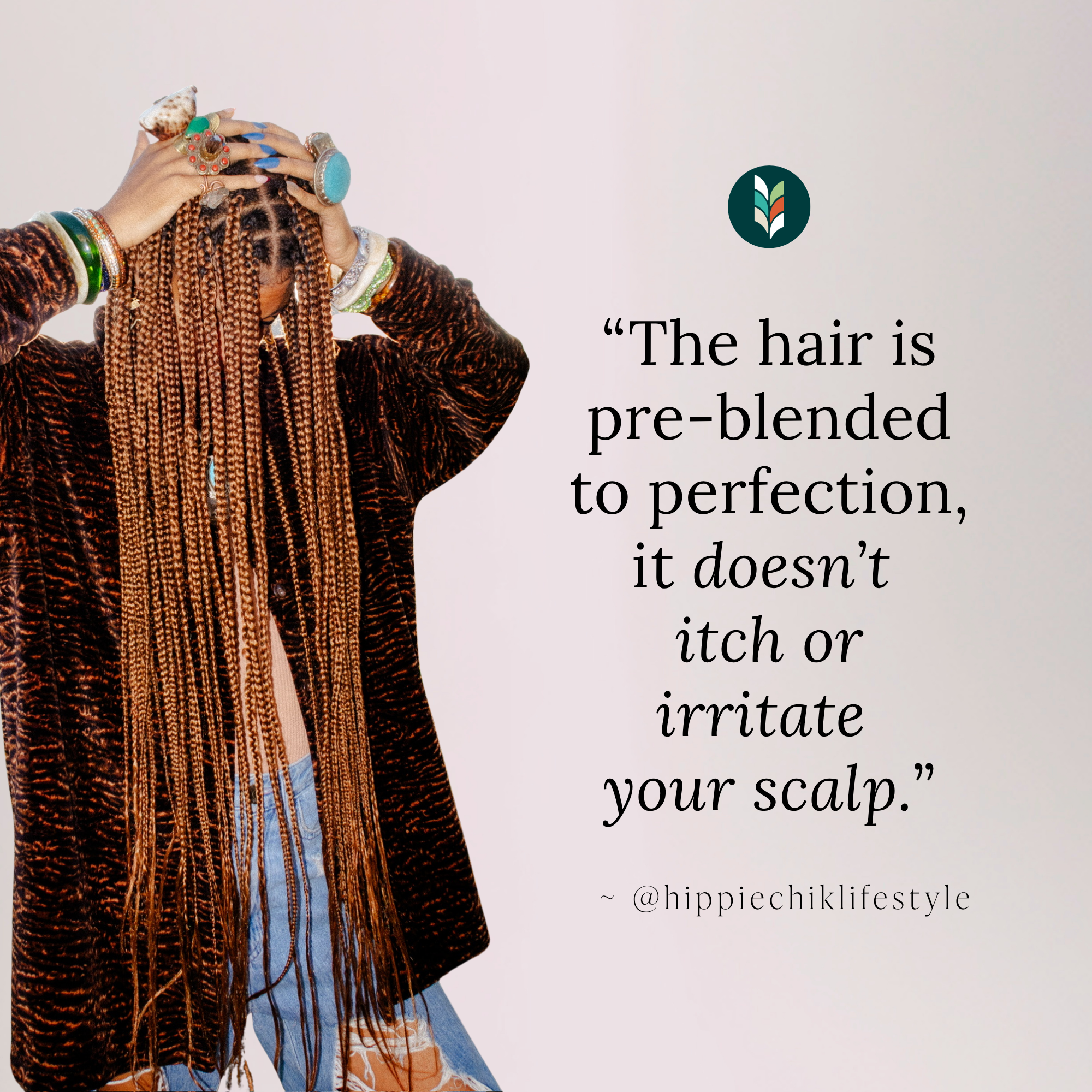 Customer wearing Blhair™ Spiced Toffee braids sharing experience of soft, scalp-friendly protective style